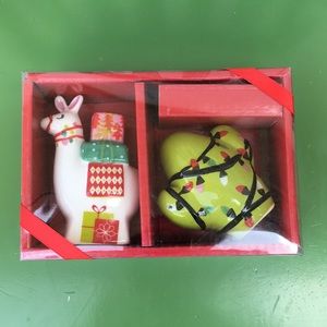 Christmas Painted Ceramic Lama & Catus S&P Shaker